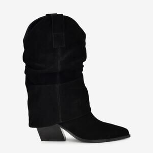 NEW Nine West Wilton Black Suede Leather Slouchy Block Heel Point Toe Dress Boot